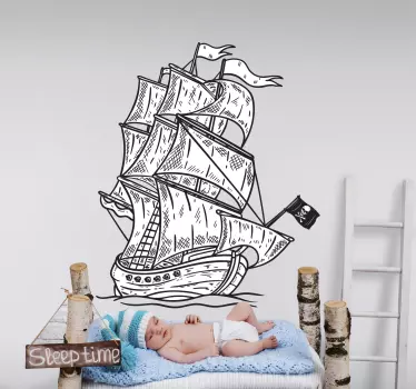 Pirátska loď navigujúca ilustrácia nástenné umenie - Tenstickers