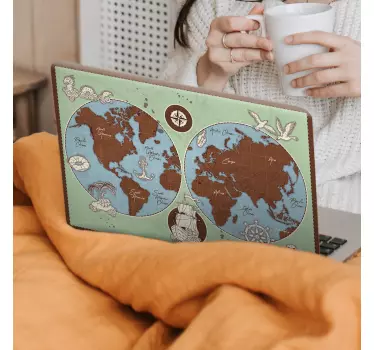 Plochý dizajn vinobranie mapa sveta samolepka na notebook - Tenstickers