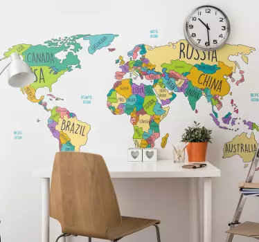 Politická mapa sveta samolepka na stenu - Tenstickers