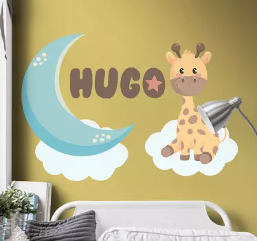 Nálepka s menom žirafa a mesiac - Tenstickers