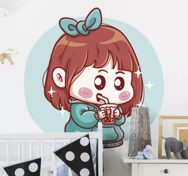 Roztomilé anime dievča v ilustrácii s kapucňou na stene - Tenstickers