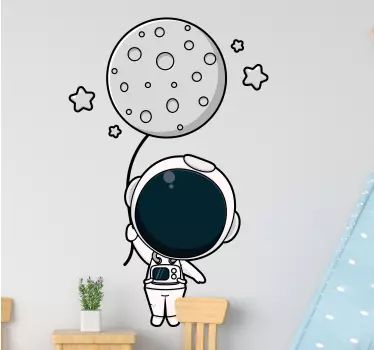 Roztomilý astronaut a mesiac balón ilustrácie nástenné umenie - Tenstickers