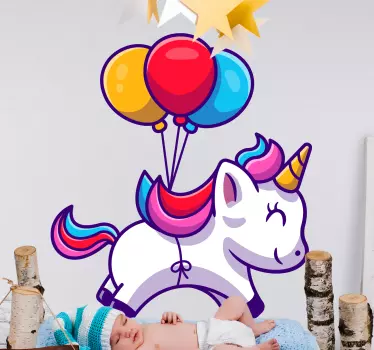 Roztomilý kreslený jednorožec s úsmevom a lietajúcim rozprávkovým - Tenstickers