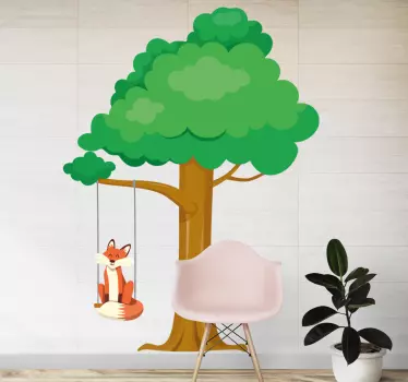 Ružová líška v lese s hojdačkou ilustrácia wall art - Tenstickers