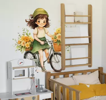 Ilustrovane nalepky na stenu dievča jazdiace na bicykli - Tenstickers