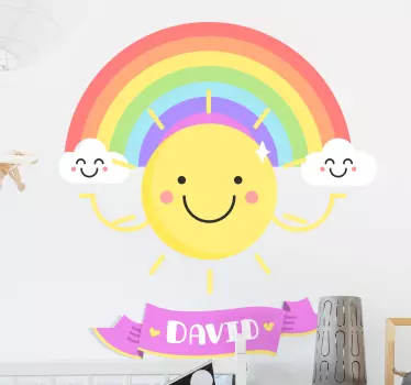 Slnečná a dúhová personalizovaná samolepka na stenu pre dieťa - Tenstickers