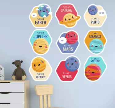 Slnečná sústava karikatúra balíček vesmírna nálepka - Tenstickers