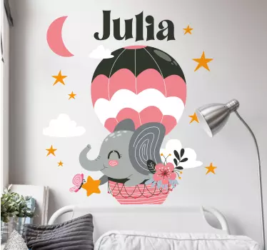 Slon na balóne s hviezdami a stenou na mesiaci umenie - Tenstickers