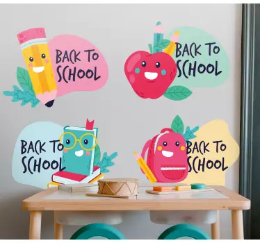 Späť do školy štítok s rôznymi symbolmi - Tenstickers