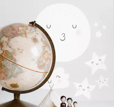 Spiaci mesiac, mraky a hviezdy ilustrácia wall art - Tenstickers