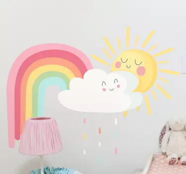 šťastné slnko a mraky s dúhovým komiksom na stenu - Tenstickers