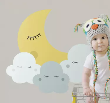 šťastný mesiac a oblak spiace ilustrácie nástenné umenie - Tenstickers