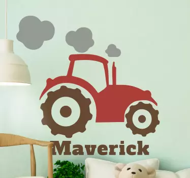 Traktor červený a hnedý s obtlačkom s menom hračky - Tenstickers