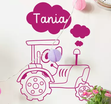 Traktor s očami a farebným menom na vlastnú nálepku - Tenstickers
