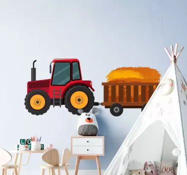 Traktor so senom v košíku obtlačok hračky - Tenstickers