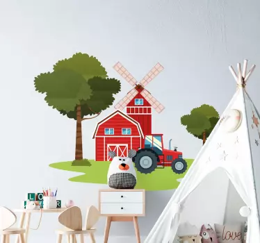 Traktory a stromy ilustrácia obtisky umenie - Tenstickers