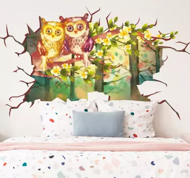 Trompe l'oeil sovy krajina ilustrácia stena umenie - Tenstickers