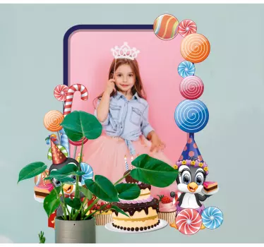 Tučniak narodeninový fotorámik detská Nálepky na stenu do spálne - Tenstickers
