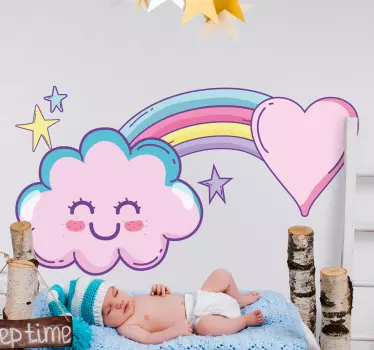 Usmievavá oblačná karikatúra dúha so samolepkou na srdce - Tenstickers