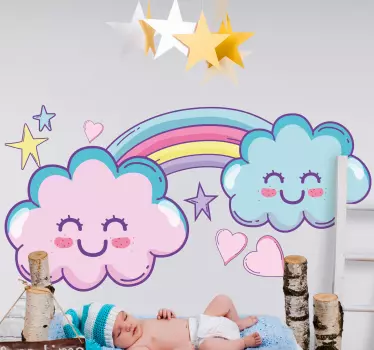 Usmievavá roztomilá dúhová oblačnosť so srdiečkami na stene - Tenstickers