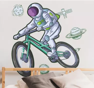 Vesmírna nálepka dobrodružstvo astronauta na bicykli - Tenstickers