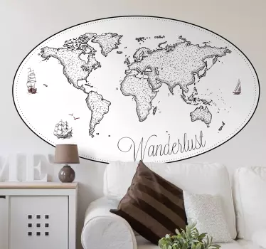 Wanderlust mapa sveta obývacia izba stena dekor - Tenstickers