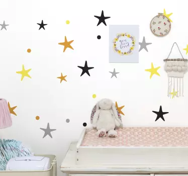 žlté a sivé hviezdičky nordic style detská izba obtisky - Tenstickers