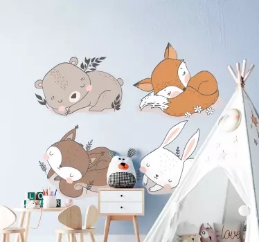 Zvierací kamaráti spiaci karikatúra - Tenstickers