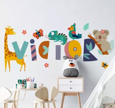 Zvieratá a meno dieťaťa ilustrácie nálepka na stenu - Tenstickers