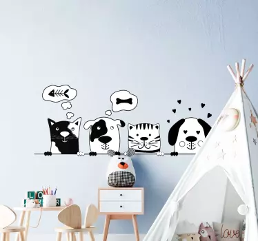 Zvieratá priatelia čierna a biela karikatúra samolepka na stenu - Tenstickers