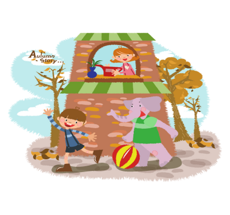 Vinylové koberce zvieratá slon a deti sa hrajú - Tenstickers