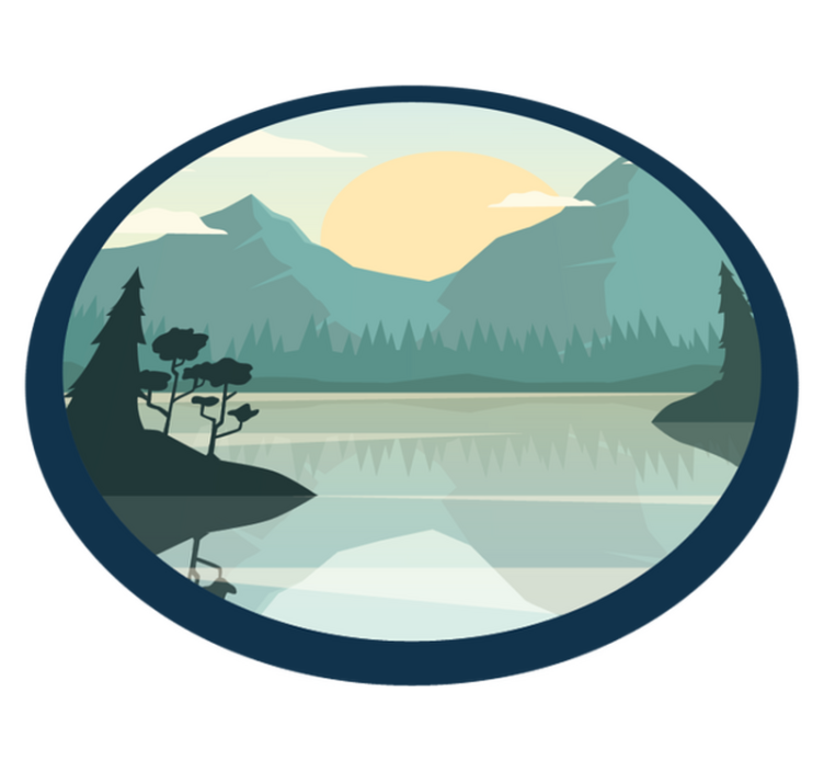 Vinylový koberec s kvetmi a siluetou hory s jazerom - Tenstickers