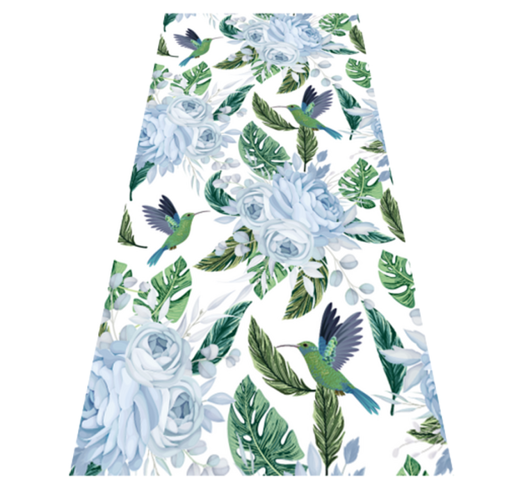 Vinylový koberec s kvetmi modrých záhradných kvetov s vtákmi - Tenstickers