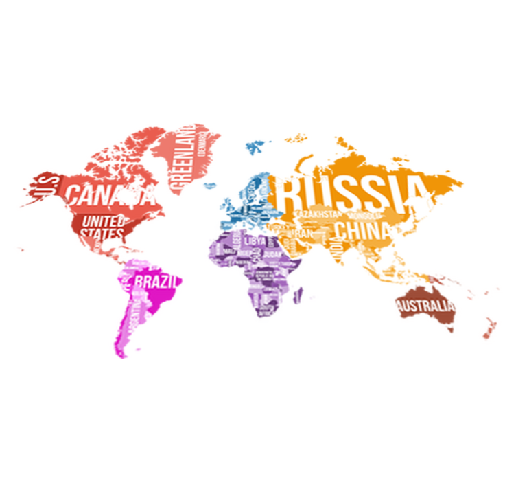Vinylový koberec s mapou sveta názvy a hranice - Tenstickers