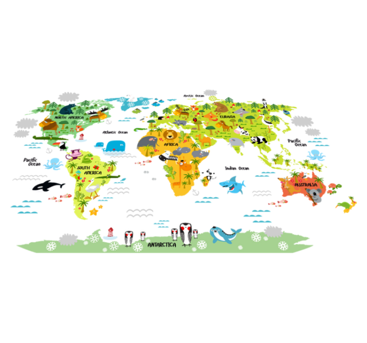 Vinylový koberec s mapou sveta dizajn anglickej fauny - Tenstickers