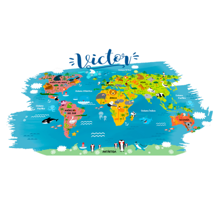 Vinylový koberec s mapou sveta zvierat s menami - Tenstickers