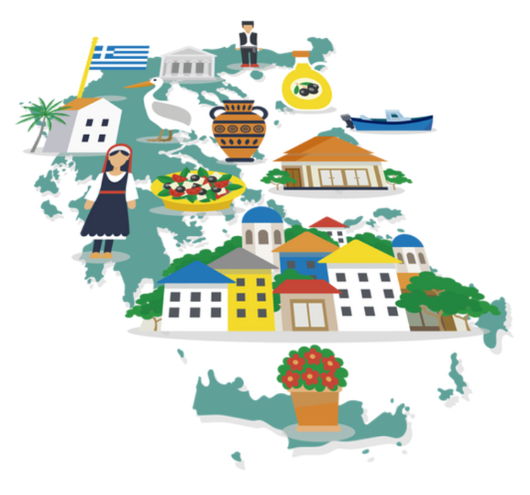 Vinylový koberec s mapou sveta grécka a ostrovov - Tenstickers