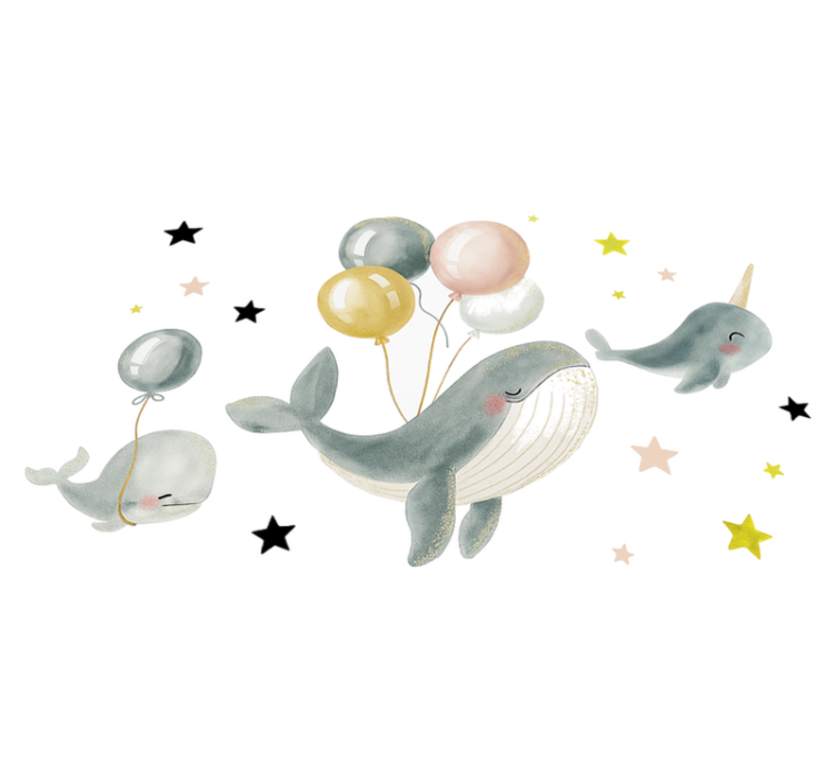 Vinylový koberec do spálne šťastné veľryby s balónmi - Tenstickers