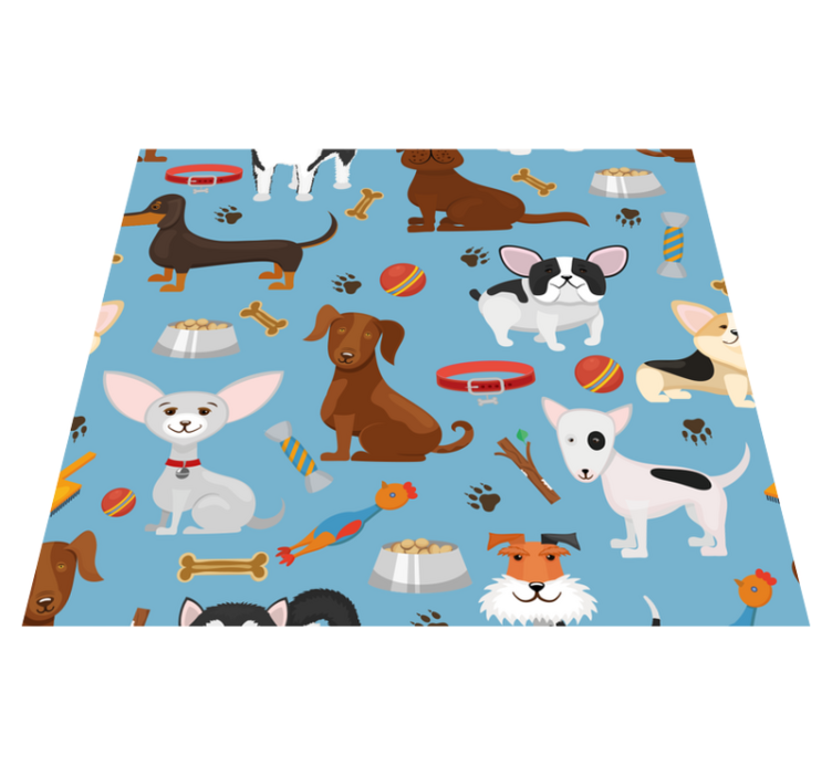 Vinylový koberec do spálne so psím vzorom na modrom pozadí - Tenstickers