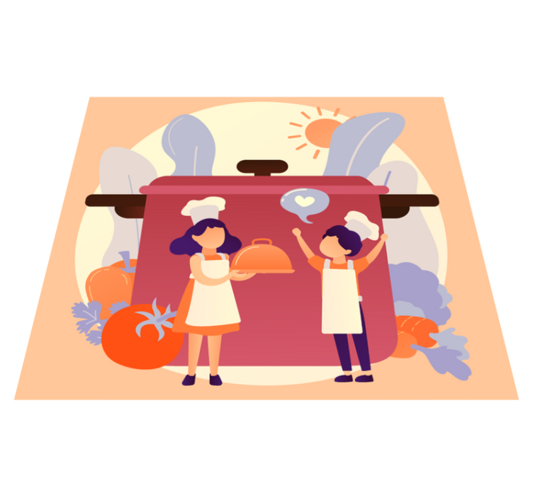 Karikatúra kuchár drží podnos s dlaždicami na jedlo - Tenstickers