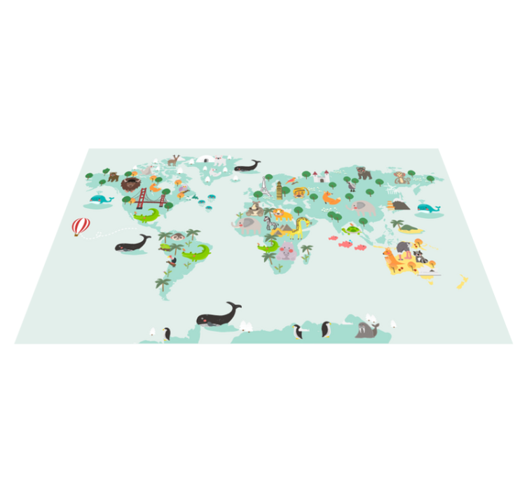 Detský vinylový koberec nordic turquese worldmap - Tenstickers