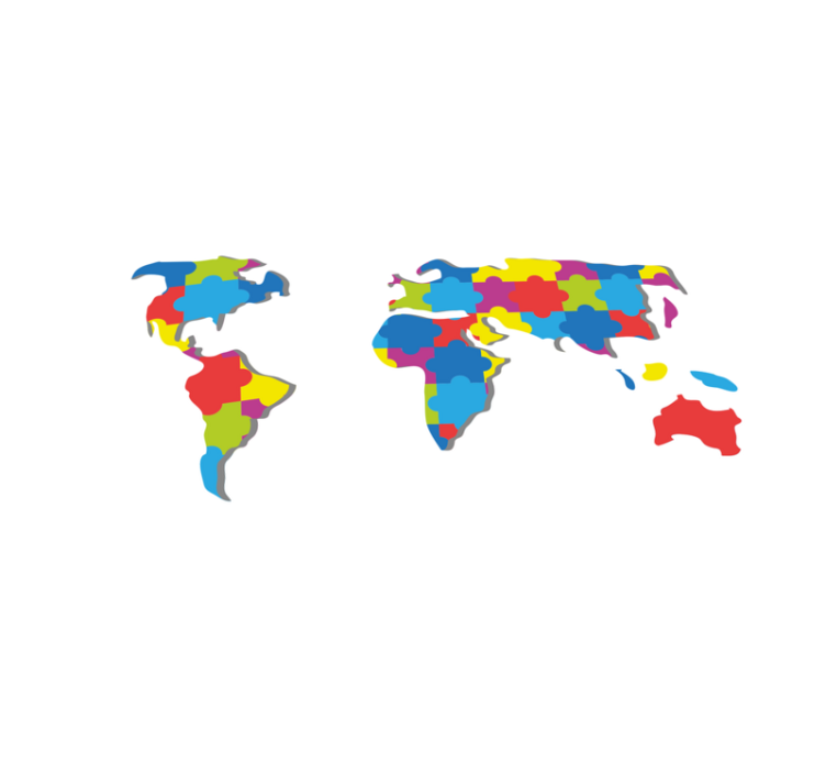 Vinylový koberec s mapou sveta farebný dizajn po celom svete - Tenstickers