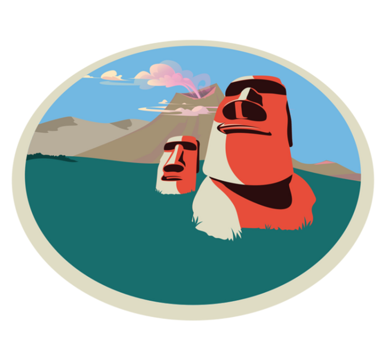 vinylový kvoberec s mapou sveta ilustrácie sôch moai - Tenstickers