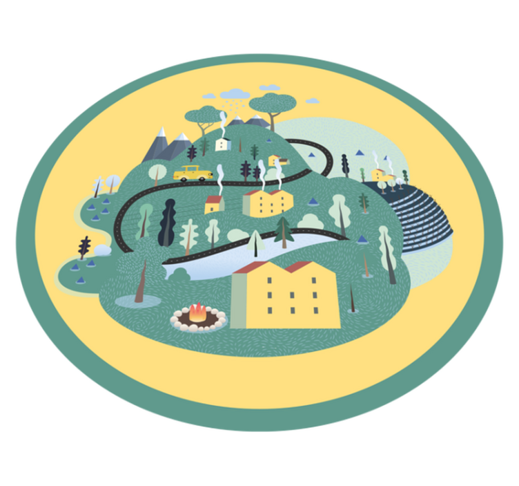 Zelené hory s domami detský vinylový koberec - Tenstickers