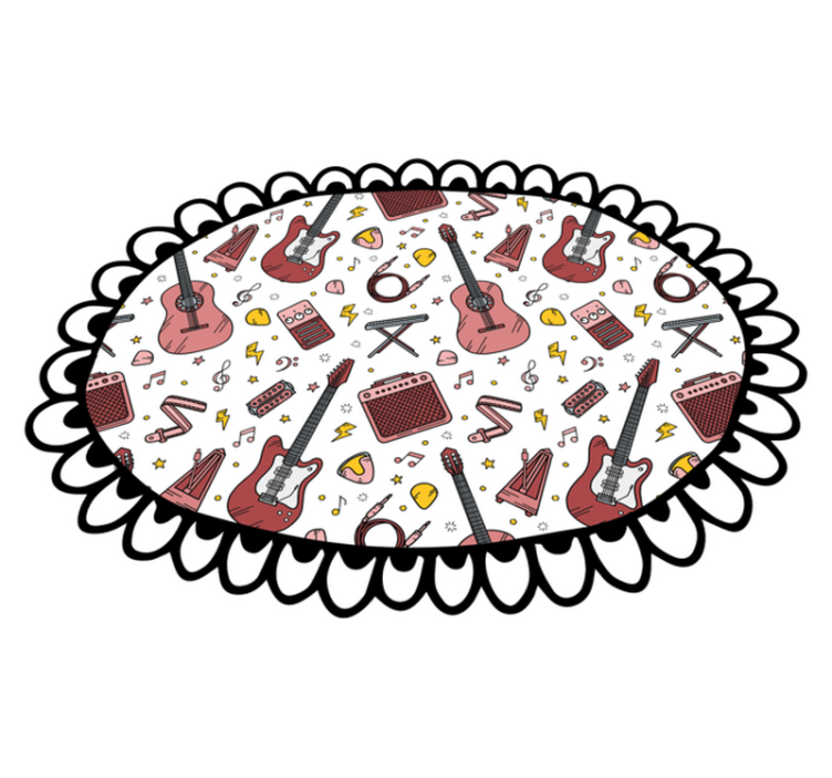 Gitarový hudobný vzor kruhový koberec v štýle doodle - Tenstickers