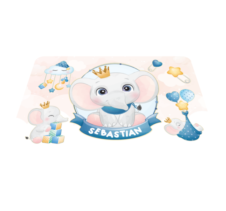 Roztomilý slon pre chlapca s menom detská podložka na hranie - Tenstickers