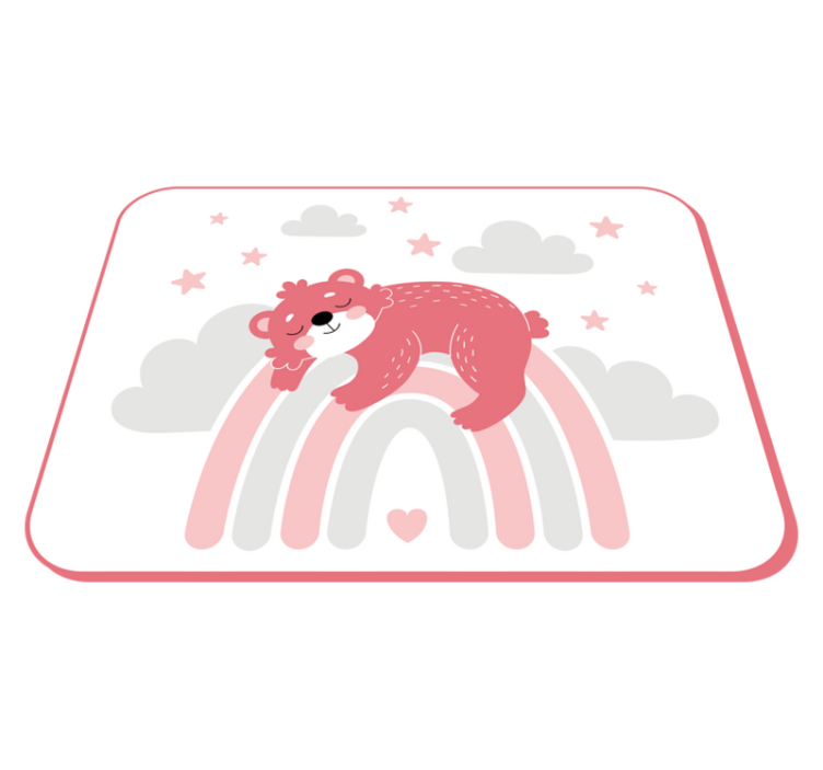 Ružový medvedík na dúhovej detskej podložke na hranie - Tenstickers