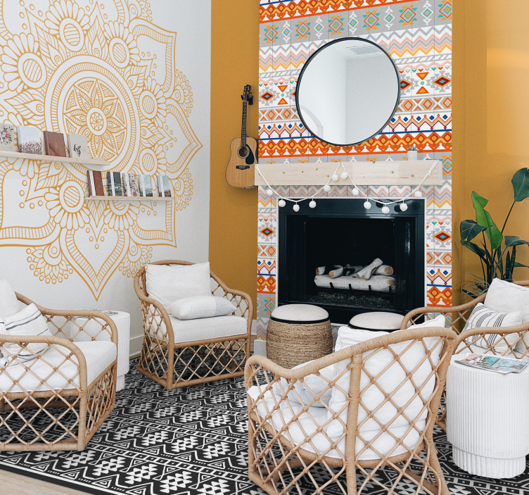 Vinylový koberec čierny a biely bohemian - Tenstickers