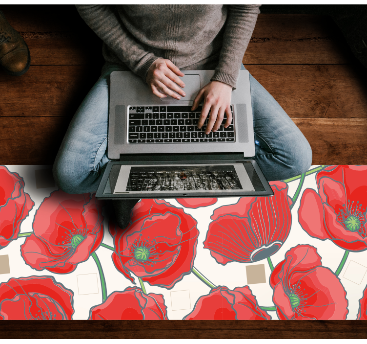 červené vlčie maky s béžovými štvorcami kvetinový koberec - Tenstickers
