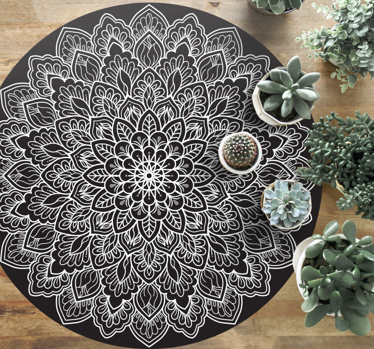 čiernobiela mandala vinylový koberec mandala - Tenstickers